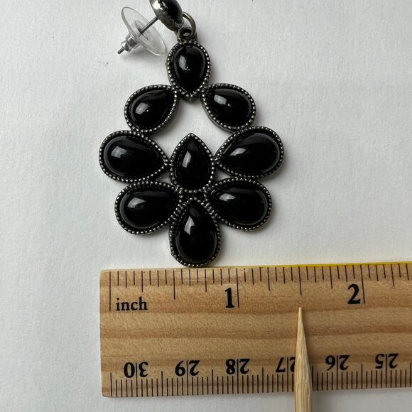 Black Statement Necklace and Earring Set Silver Tone Bold Teardrop Faceted Bold - Picture 12 of 13